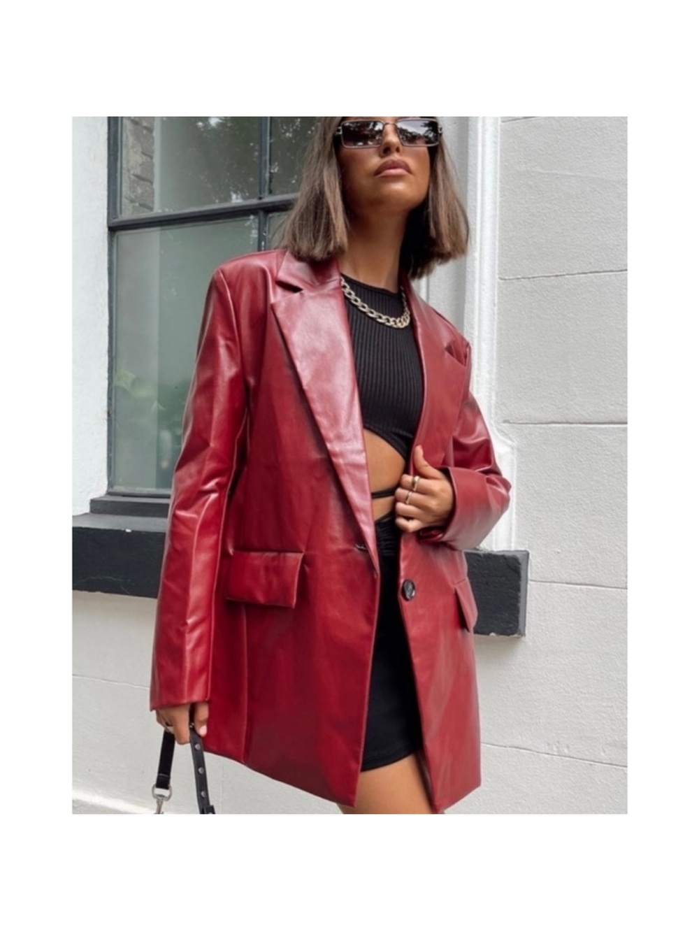 Princess Polly Jocelyn Faux Leather Blazer in Burgundy S/M NWOT